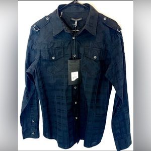 Affliction Long Sleeve Button Up Shirt Mens M Embroidered Cross And Spell Out